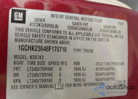 2008 Chevrolet Silverado 2500Hd Lt1 from USA, damaged, VIN 1GCHK23648F170718